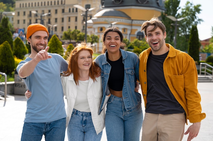 Kostenlose Foto mittlere schuss freunde, die spaß haben