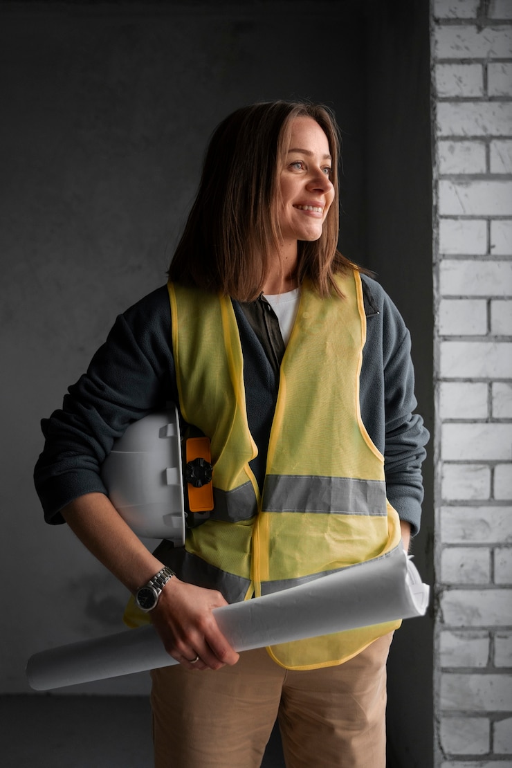 Kostenlose Foto mittlere schussfrau, die als ingenieur arbeitet