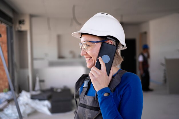 Mittlere Schussfrau, die am Telefon spricht