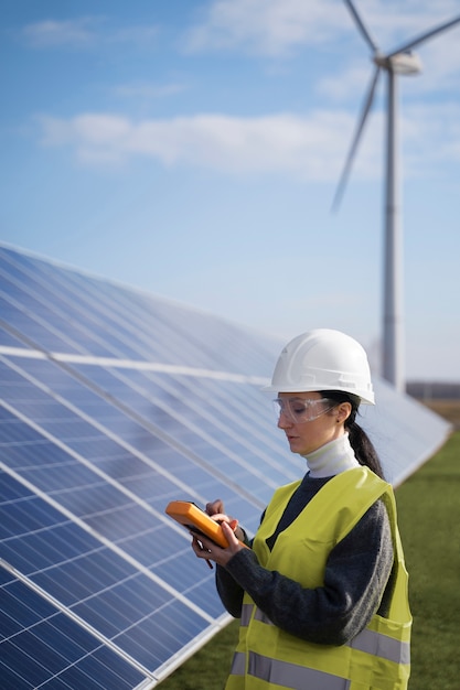 Kostenloses Foto mittlerer aufnahmeingenieur, der ausrüstung trägt