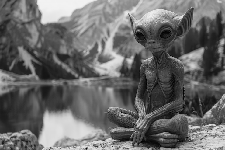 Kostenlose Foto mittlerer schuss alien-monochrom