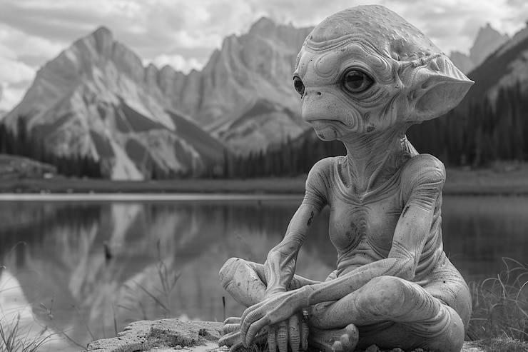 Kostenlose Foto mittlerer schuss alien-monochrom