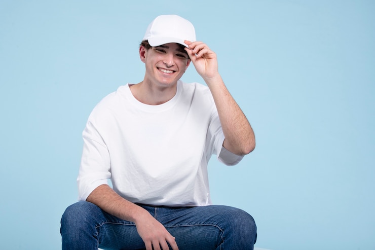 Kostenlose Foto mittlerer schuss smiley-mann mit mütze