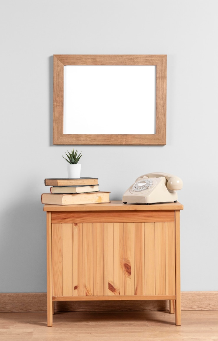 Kostenlose Foto mock-up-rahmen auf dem schrank