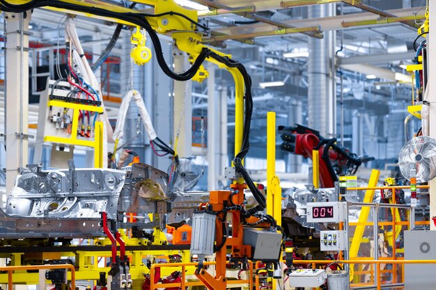 Moderne automatisierte Montagelinie für Autos neueste technologisch neutrale Technologien der Produktion von Autos im Werk Montagehalle für moderne Autos