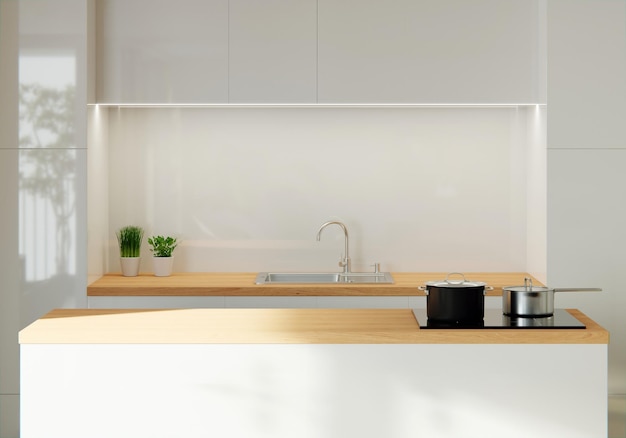 Moderne weiße Küchenarbeitsplatte mit freiem Platz