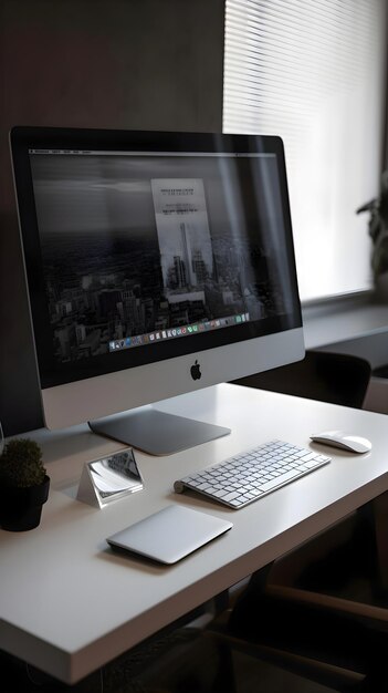 Kostenloses Foto moderner büroarbeitsplatz mit computer und zubehör auf holzschreibtisch