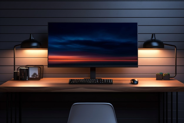 Kostenloses Foto moderner monitor auf elegantem tisch