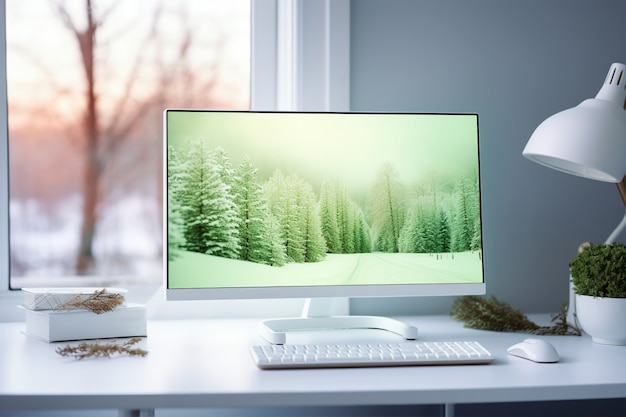 Kostenloses Foto moderner monitor auf elegantem tisch
