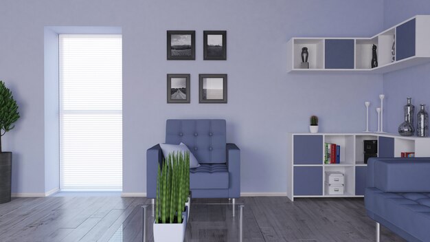 Modernes 3D-Wohnzimmer Interieur und moderne Möbel