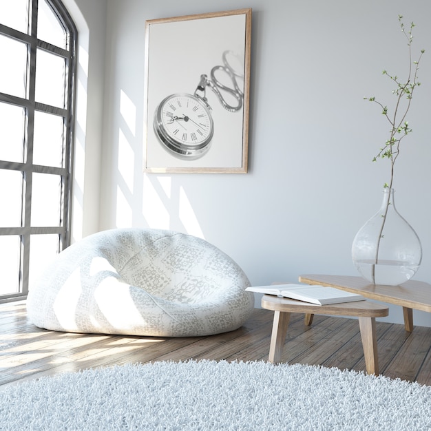 Modernes 3D-Wohnzimmer Interieur und moderne Möbel