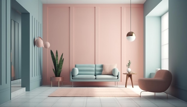 Modernes Apartment mit bequemem Sofa und elegantem, von KI generiertem Dekor