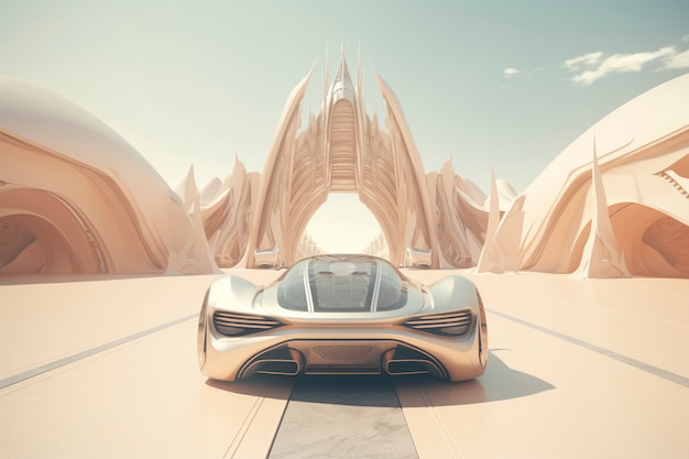 Kostenloses Foto modernes auto auf einer futuristischen straße