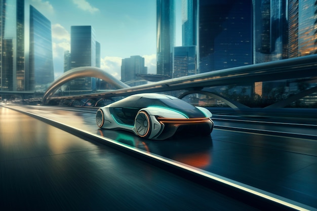 Modernes Auto auf einer futuristischen Straße