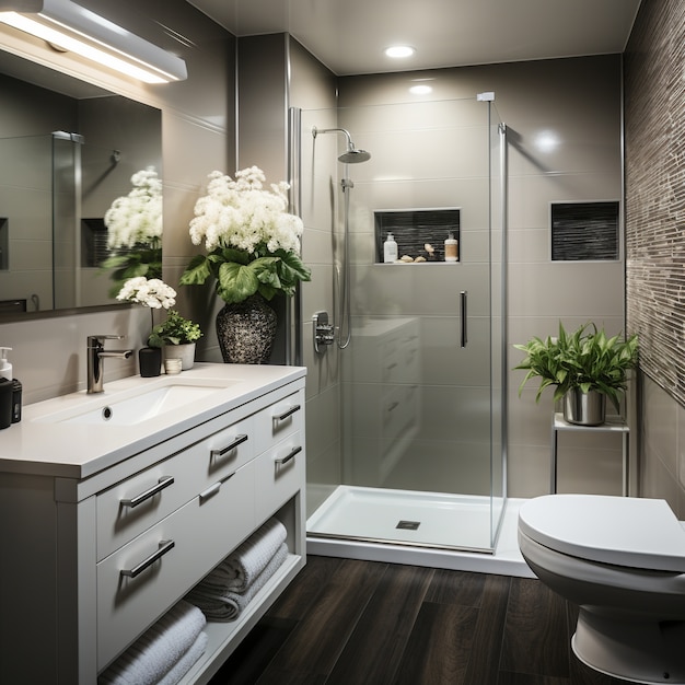 Modernes Badezimmer mit kleinem Raum und zeitgemäßer Einrichtung