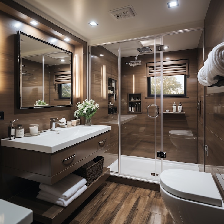 Kostenlose Foto modernes badezimmer mit kleinem raum und zeitgemäßer einrichtung
