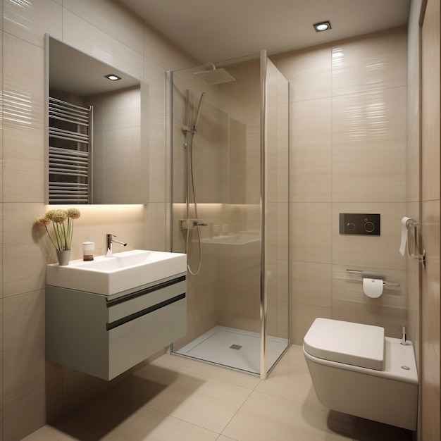 Kostenloses Foto modernes badezimmer mit kleinem raum und zeitgemäßer einrichtung