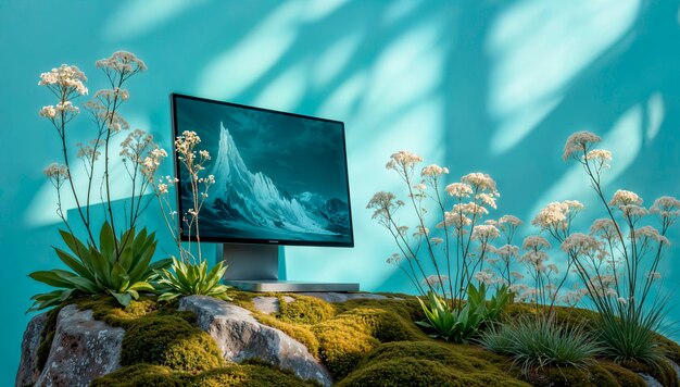 Modernes Desktop-Setup mit von der Natur inspirierten Elementen