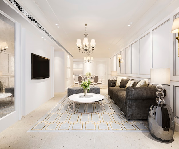 Modernes esszimmer und wohnzimmer mit luxuriösem dekor