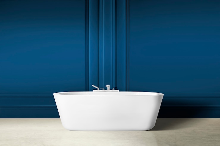 Kostenlose Foto modernes luxus-badezimmer-innendesign mit verkleidungswand