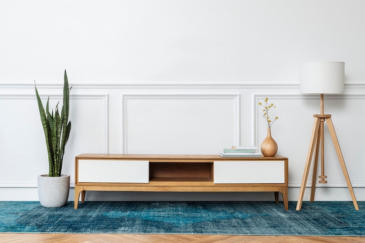 Kostenlose Foto modernes wohnzimmer mit blauem teppich