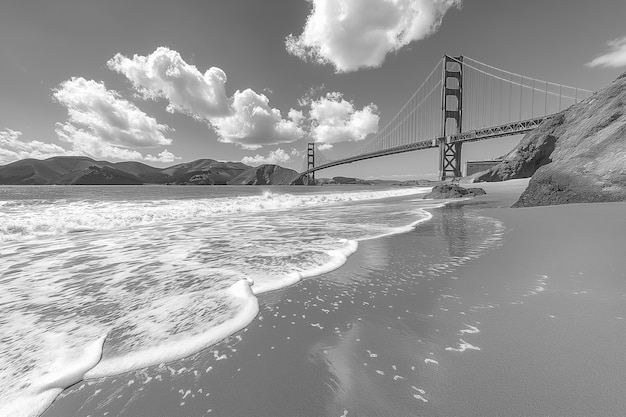 Kostenloses Foto monochrom sicht auf die golden gate bridge für den weltkulturerbe-tag