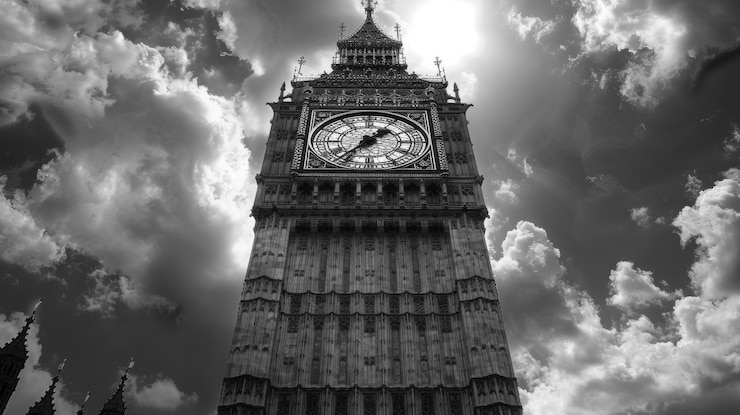Kostenlose Foto monochrome ansicht der big ben-uhr für den weltkulturerbe-tag