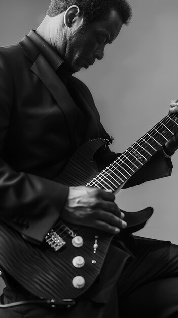 Monochrome Ansicht einer Person, die E-Gitarre spielt