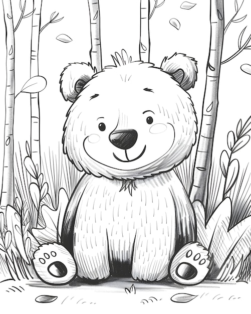 Kostenloses Foto monochrome line art bear coloring page illustration