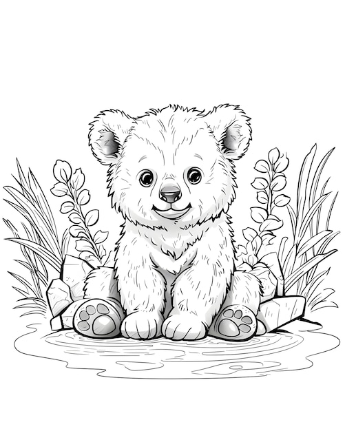 Kostenloses Foto monochrome line art bear coloring page illustration