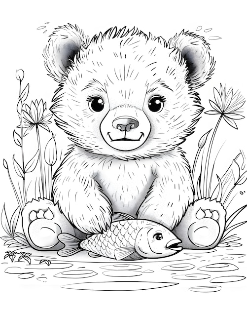 Kostenloses Foto monochrome line art bear coloring page illustration