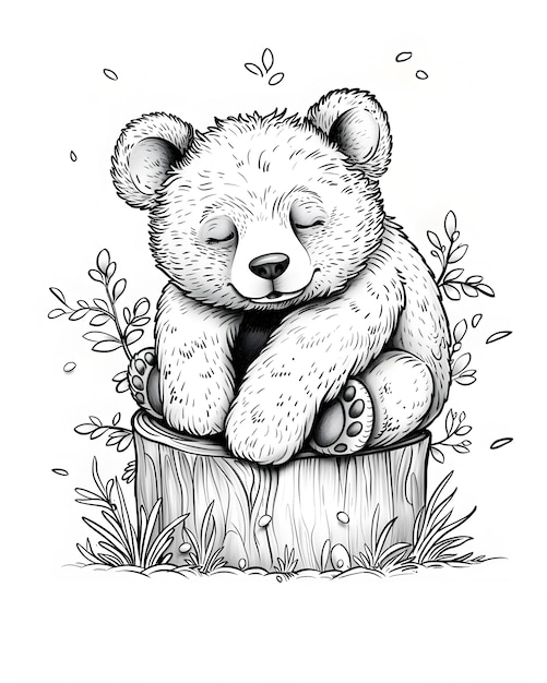 Kostenloses Foto monochrome line art bear coloring page illustration