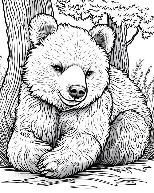 Monochrome Linienkunst Bären Malseite Illustration