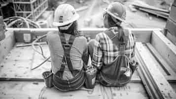 Kostenloses Foto monochrome scene depicting life of workers on a construction industry site