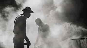 Kostenloses Foto monochrome scene depicting life of workers on a construction industry site