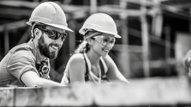 Kostenloses Foto monochrome scene depicting life of workers on a construction industry site