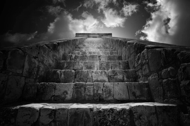 Monochrome Sicht auf mesoamerikanische Pyramiden für den Weltkulturerbe-Tag