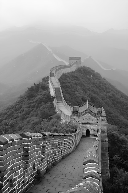 Kostenloses Foto monochrome view of the historic great wall of china