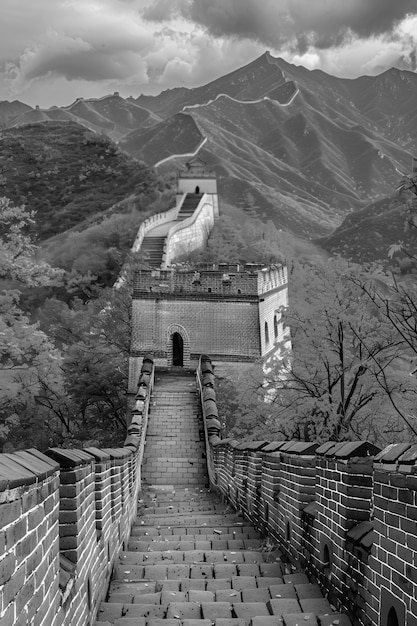 Kostenloses Foto monochrome view of the historic great wall of china