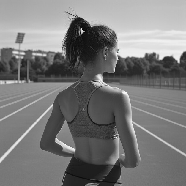 Monochromes Porträt einer sportlichen, aktiven Frau
