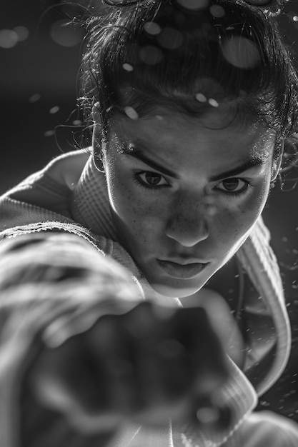 Kostenloses Foto monochromes porträt eines athleten, der an der olympischen meisterschaft teilnimmt