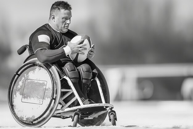 Monochromes Porträt eines Athleten, der an der Paralympischen Meisterschaft teilnimmt