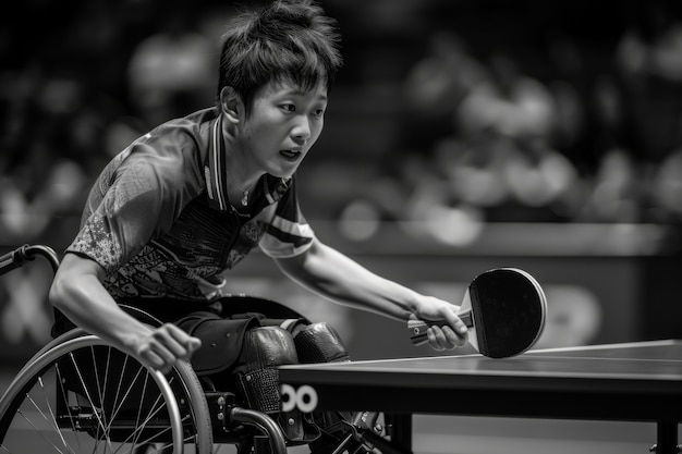Monochromes Porträt eines Athleten, der an der Paralympischen Meisterschaft teilnimmt