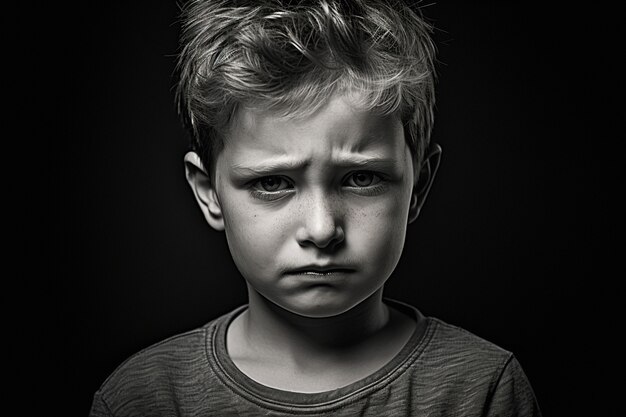 Monochromes Porträt eines traurigen Kindes