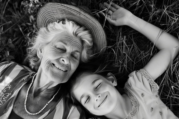 Kostenloses Foto monochromes porträt von großmutter mit enkelkind feier der großelterntag
