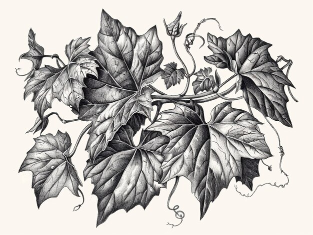 Monochromes Vintage-Blatt im Line-Art-Stil
