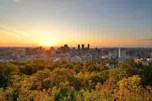 Kostenloses Foto montreal-sonnenaufgang morgens vom mont royal aus mit der skyline der stadt gesehen