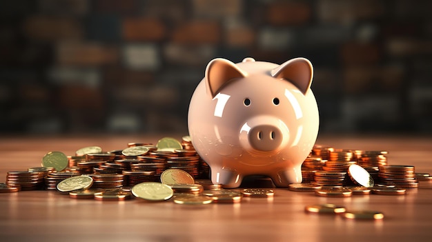 Münzen, die Ersparnisse und finanzielle Bildung verkörpern, fließen aus dem überfüllten Sparschweinchen