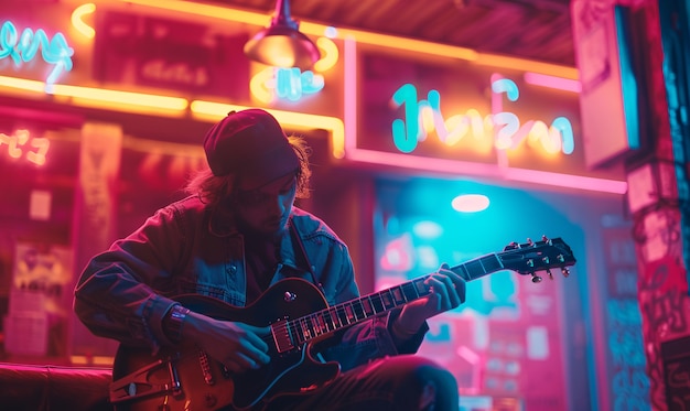 Kostenloses Foto musiker, der e-gitarre spielt