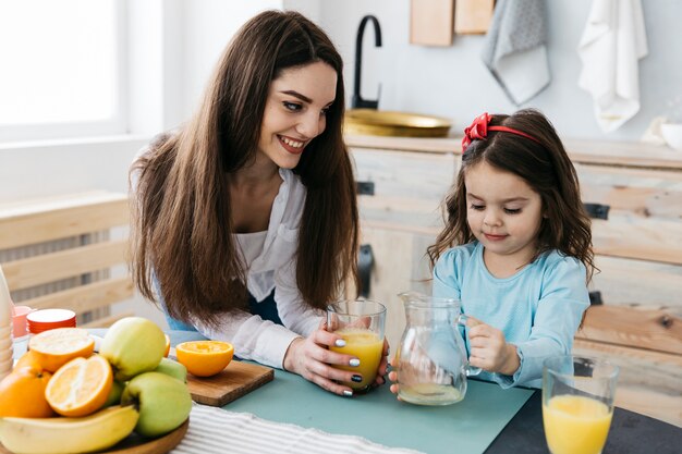 Mutter und Tochter frühstücken